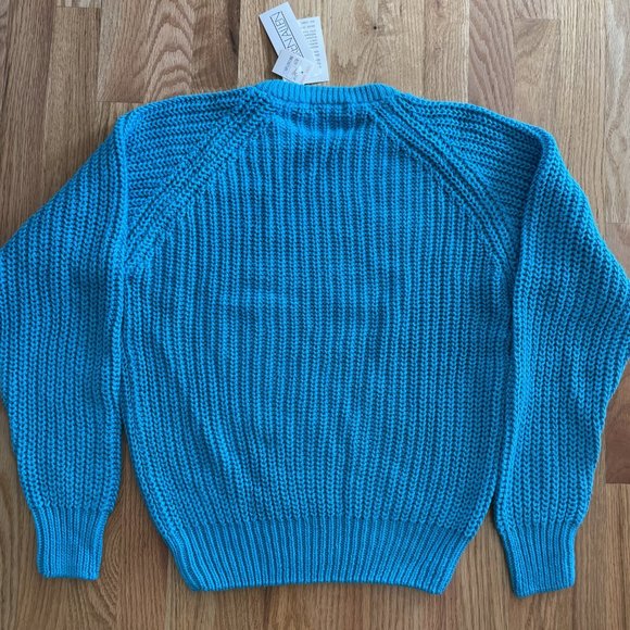 LAUREN ALLEN PEACOCK BLUE WOMENS CREWNECK CABLE KNIT VINTAGE SWEATER SZ MED NWT - Picture 7 of 11